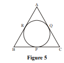 In Figure-5, a circle is inscribed in a ΔABC touching BC, CA and AB at P, Q and R respectively.